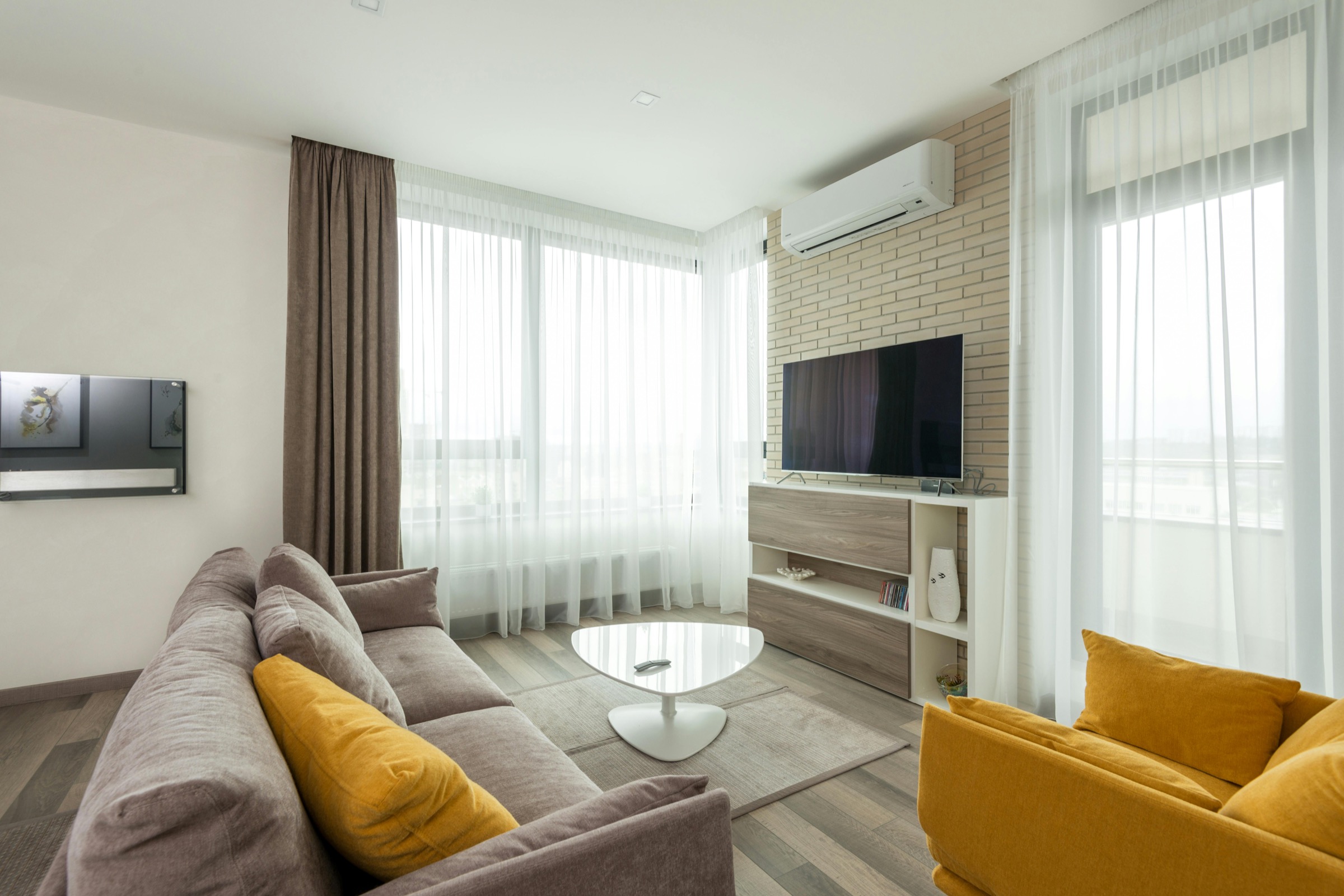 Ductless mini-split system installed in a modern living room