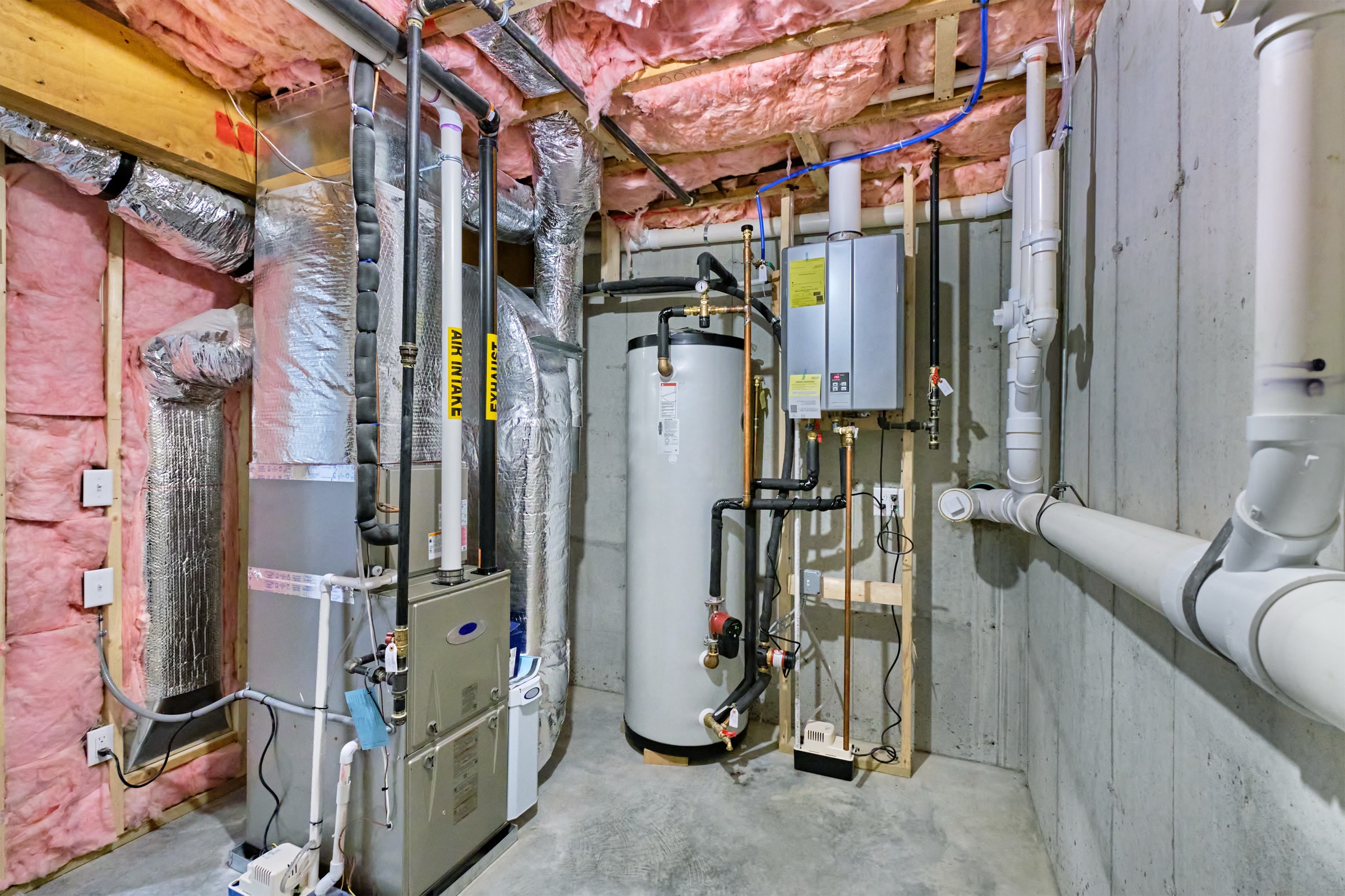 Residential water heater and mechanical room piping